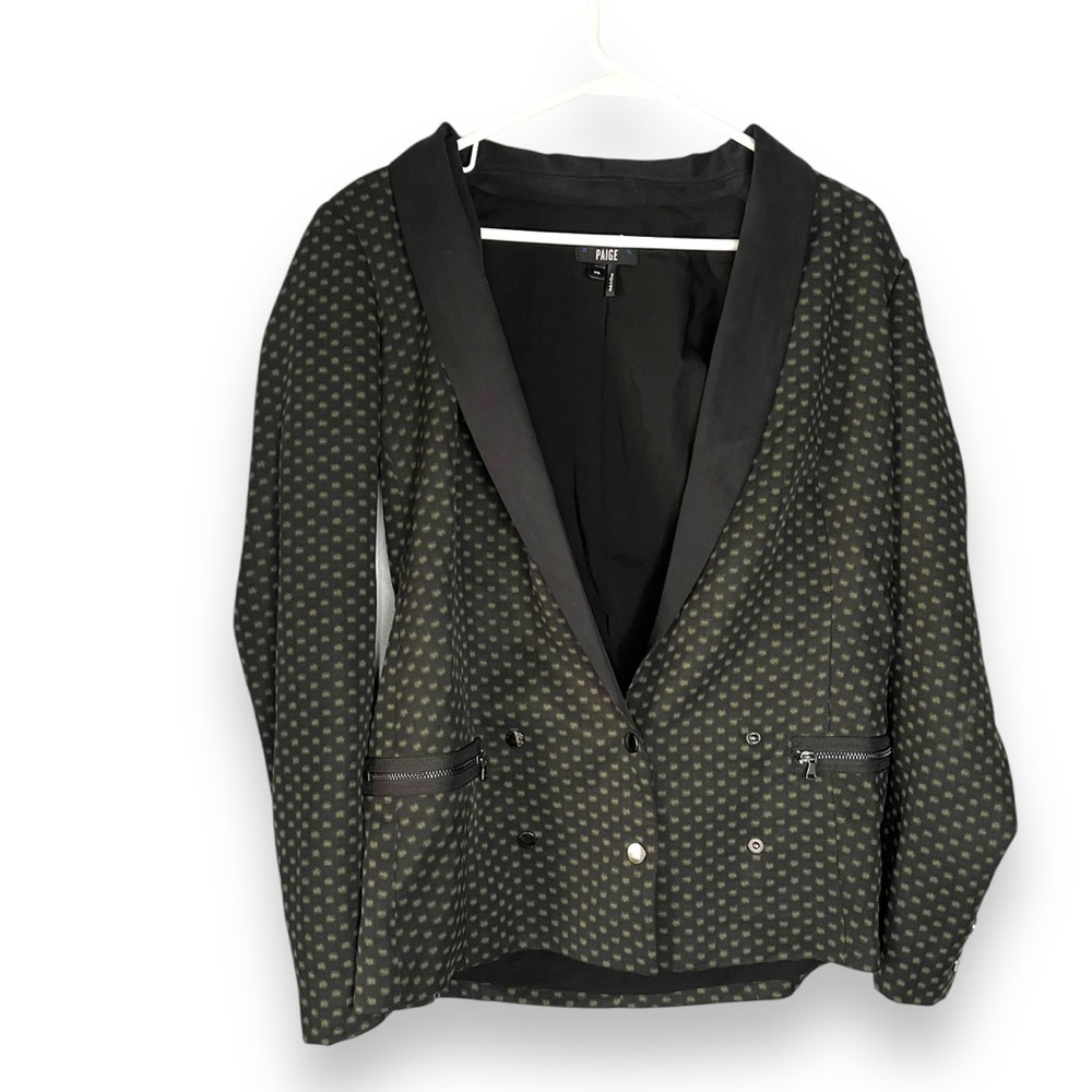 Paige Karissa Blazer Black Forest Night Check Snap Closure Zip Pockets Size XS